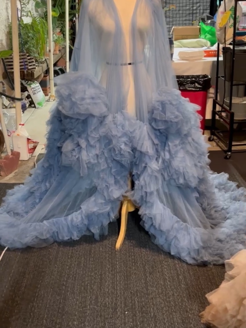 Dramatic Ruffled Tulle Gown in Powder Blue - Picture 2 of 2
